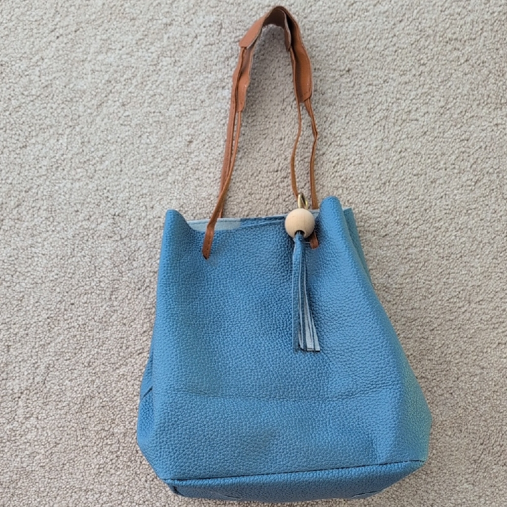 Blue and Tan Women's Bag